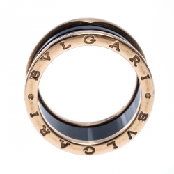 Pre Owned Bvlgari B.Zero1 Black Ceramic 18K Rose Gold 4-Band Ring Size 60