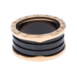 Pre Owned Bvlgari B.Zero1 Black Ceramic 18K Rose Gold 4-Band Ring Size 60