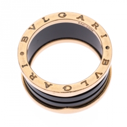 Pre Owned Bvlgari B.Zero1 Black Ceramic 18K Rose Gold 4-Band Ring Size 60