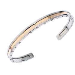 Bvlgari B.Zero1 Stainless Steel 18k Rose Gold Narrow Open Cuff Bracelet