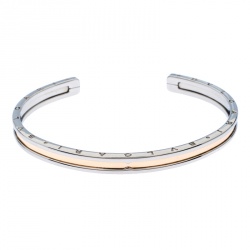Bvlgari B.Zero1 Stainless Steel 18k Rose Gold Narrow Open Cuff Bracelet