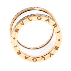 Pre Owned Bvlgari B.Zero1 White Ceramic Pave Diamond 18K Rose Gold 4-Band Ring Size 54