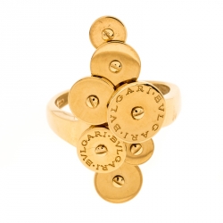 Pre Owned Bvlgari Cicladi 7 Disc 18K Yellow Gold Ring Size 61