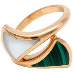 Pre Owned Bvlgari Divas Dream Contraire Rose Gold Mop & Malachite Ring Size 58