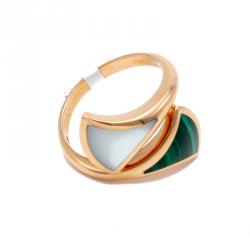 Pre Owned Bvlgari Divas Dream Contraire Rose Gold Mop & Malachite Ring Size 58