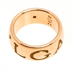 Pre Owned Bvlgari Monologo Diamond 18K Rose Gold Band Ring Size 49
