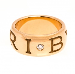 Pre Owned Bvlgari Monologo Diamond 18K Rose Gold Band Ring Size 49