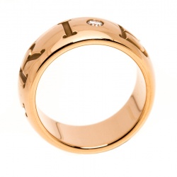 Pre Owned Bvlgari Monologo Diamond 18K Rose Gold Band Ring Size 49