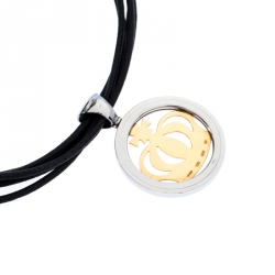 Pre Owned Bvlgari Crown Tondo 18K Yellow Gold Stainless Steel Pendant Cord Necklace