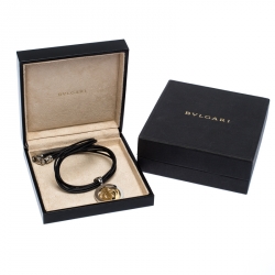 Pre Owned Bvlgari Crown Tondo 18K Yellow Gold Stainless Steel Pendant Cord Necklace