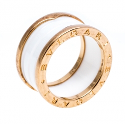 Pre Owned Bvlgari B.Zero1 4 Band White Ceramic 18k Rose Gold Ring Size 56