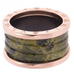 Bvlgari B.Zero1 Green Marble 18K Rose Gold Band Ring Size 54
