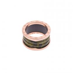 Bvlgari B.Zero1 Green Marble 18K Rose Gold Band Ring Size 54