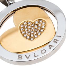 Pre Owned Bvlgari Tondo Heart Diamond 18K Yellow Gold Stainless Steel Pendant 