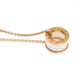 Bvlgari B.Zero1 White Ceramic 18K Rose Gold Pendant Necklace