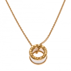 Bvlgari B.Zero1 White Ceramic 18K Rose Gold Pendant Necklace