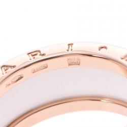 Pre Owned Bvlgari B.Zero1 2-Band White Ceramic 18k Rose Gold Band Ring Size 57