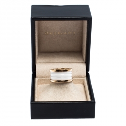 Pre Owned Bvlgari B.Zero1 4 Band White Ceramic 18k Yellow Gold Ring Size 53