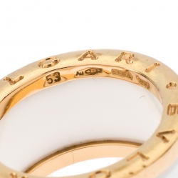 Pre Owned Bvlgari B.Zero1 4 Band White Ceramic 18k Yellow Gold Ring Size 53