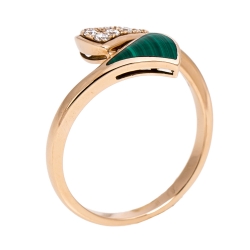 Bvlgari Divas' Dream Diamond Malachite 18K Rose Gold Ring Size 53