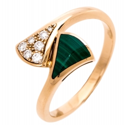 Bvlgari Divas' Dream Diamond Malachite 18K Rose Gold Ring Size 53