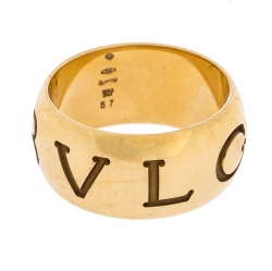 Pre Owned Bvlgari Monologo 18K Yellow Gold Band Ring Size 57