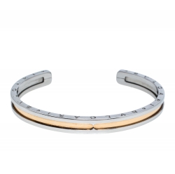 Bvlgari B.Zero1 Stainless Steel & 18k Rose Gold Open Cuff Bracelet S