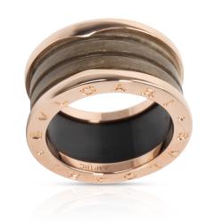 Bvlgari B.Zero1 Brown Marble 18K Rose Gold Band Ring Size 56