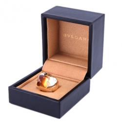 Bvlgari Vintage Pyramid Citrine 18k Yellow Gold Ring Size 52