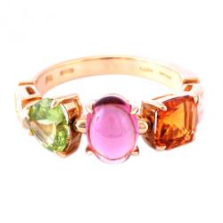 Pre Owned Bvlgari Allegra Diamond Multicolored Gemstones 18K Yellow Gold Ring Size 50