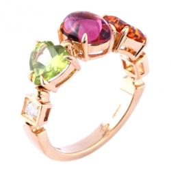 Pre Owned Bvlgari Allegra Diamond Multicolored Gemstones 18K Yellow Gold Ring Size 50