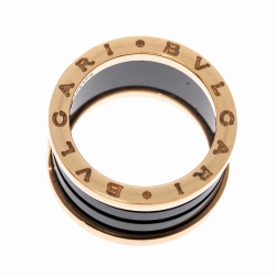 Bvlgari B.Zero1 Black Ceramic 18K Rose Gold Band Ring Size 54
