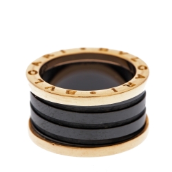 Bvlgari B.Zero1 Black Ceramic 18K Rose Gold Band Ring Size 54