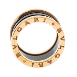 Bvlgari B.Zero1 Black Ceramic 18K Rose Gold Band Ring Size 54