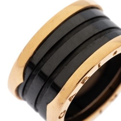 Bvlgari B.Zero1 Black Ceramic 18K Rose Gold Band Ring Size 54