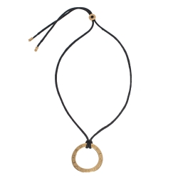 Bvlgari Open Round 18K Yellow Gold Black Cord Necklace