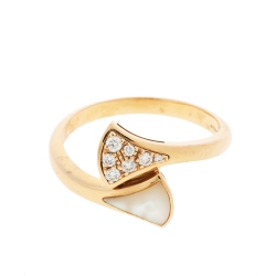 Bvlgari Divas' Dream Diamond Mother of Pearl 18K Rose Gold Ring Size 55