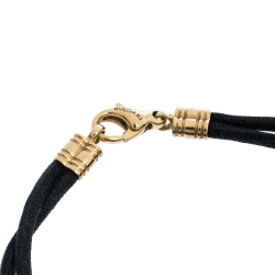 Pre Owned Bvlgari Engraved Circle Charm 18K Yellow Gold Black Cord Bracelet
