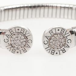 Pre Owned Bvlgari Tubogas Steel & Diamond Pave Bracelet