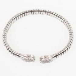 Pre Owned Bvlgari Tubogas Steel & Diamond Pave Bracelet