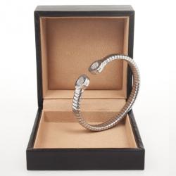 Pre Owned Bvlgari Tubogas Steel & Diamond Pave Bracelet