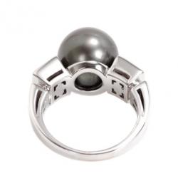 Pre Owned Bvlgari Pearl and Diamond 18k White Gold Ring Size 51