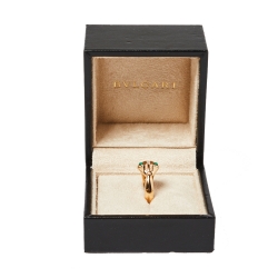 Pre Owned Bvlgari Serpenti Malachite Diamond 18K Rose Gold Ring Size 53