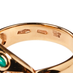 Pre Owned Bvlgari Serpenti Malachite Diamond 18K Rose Gold Ring Size 53