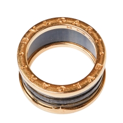 Pre Owned Bvlgari B.Zero1 Brown Marble 18K Rose Gold Four-Band Ring Size 59