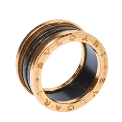 Pre Owned Bvlgari B.Zero1 Brown Marble 18K Rose Gold Four-Band Ring Size 59