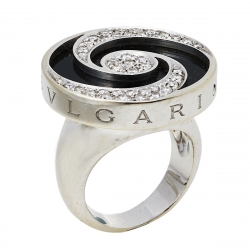 Pre Owned Bvlgari Optical Illusion Black Onyx Diamond 18K White Gold Ring Size 51