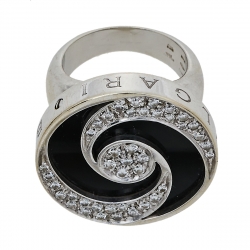 Pre Owned Bvlgari Optical Illusion Black Onyx Diamond 18K White Gold Ring Size 51