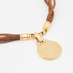 Pre Owned Bvlgari Zodiac 18k Two Tone Gold Leather Cord Pendant Necklace