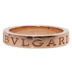 Pre Owned Bvlgari Bvlgari 18K Rose Gold and Diamond Band Ring Size 56